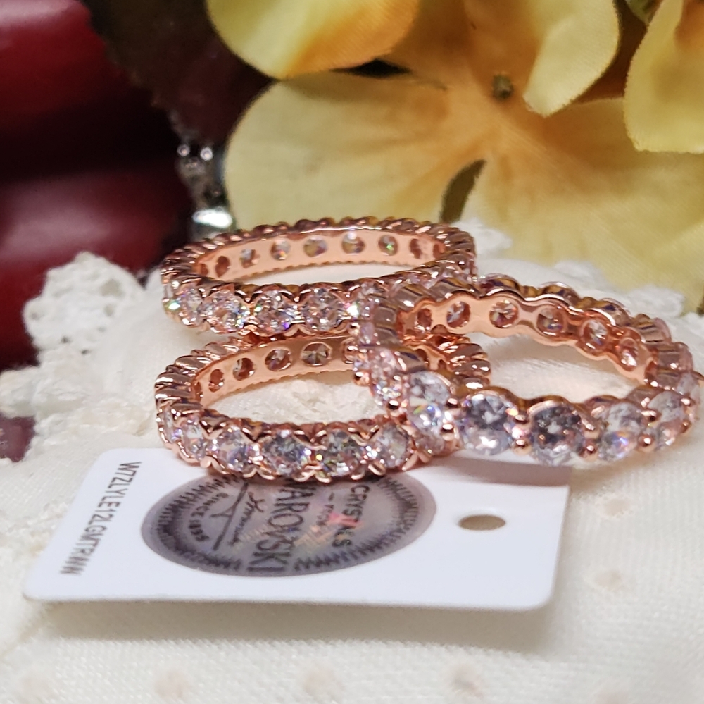 Rose Gold Pltd Swarovski Crystal Ring Size 7 Just 1